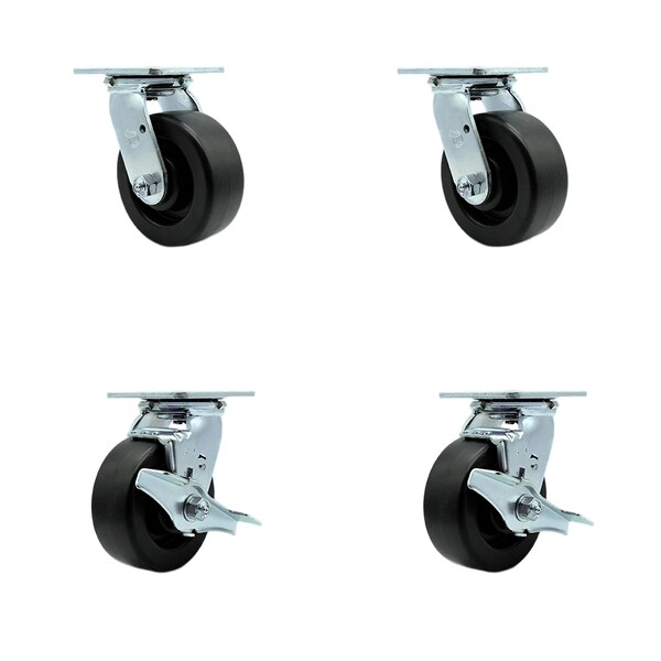 5 Inch Polyolefin Swivel Caster Set with Ball Bearings 2 Brakes